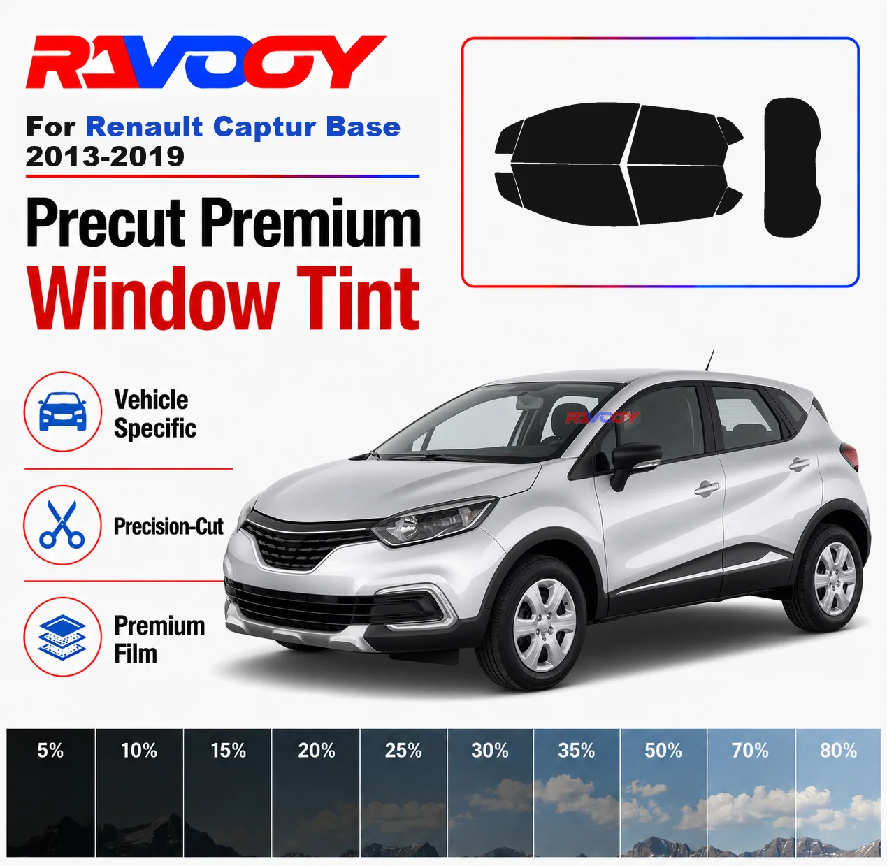 Premium Precut Window Tint Kit Front Rear Windows Rear Windshield For Renault Captur Base 2013-2019 Car Solar Nano Ceramic Film