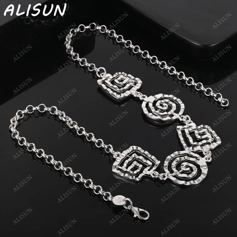 

ALISUN 925 Sterling Silver 49cm Geometric Necklace For Women Charm Trend Birthday Gifts Fashion Party Fine Jewelry