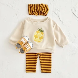 3PCS Newborn Baby Boys Clothes Long Sleeved Pineapple Pullover Shirt+Knit Pants+Hair Band Spring Autumn Soft Children Clothing