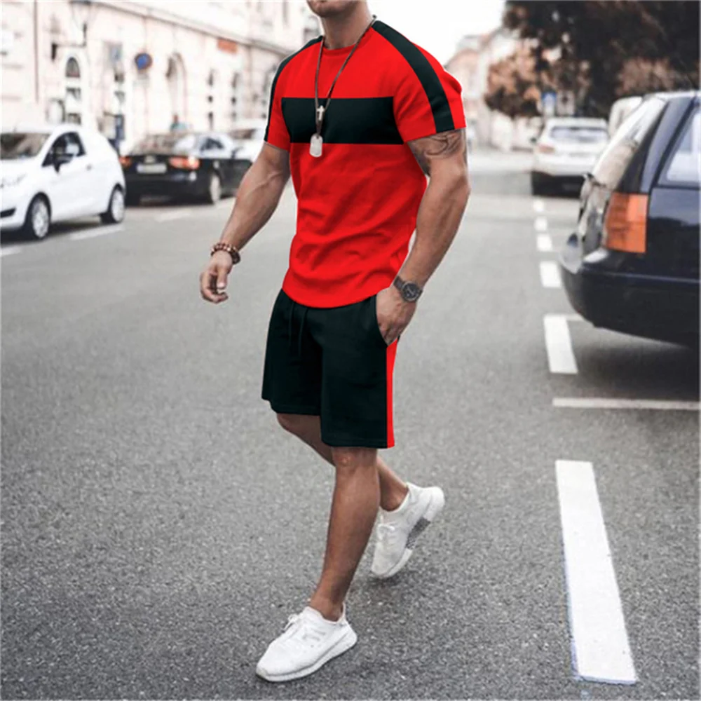 Summer Simple 3D Printed T-shirt And Shorts 2 Piece Fashion Casual Street Sportswear Seaside Holiday Short-sleeved Suit