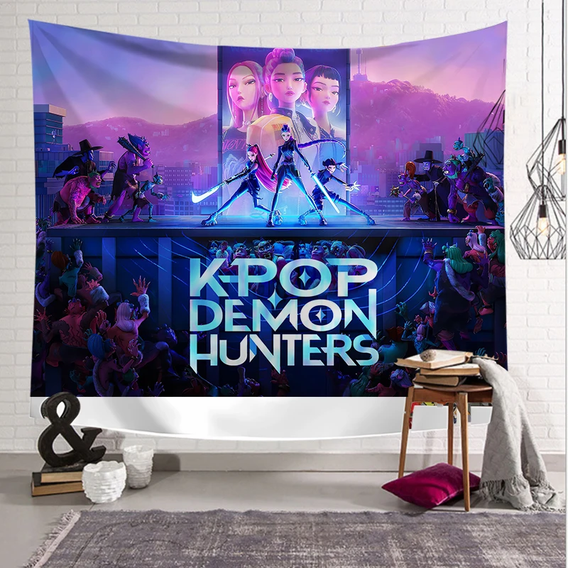 

Kpop охотники на демонов настенный гобелен аниме вечерние фотографии фоны мультяшные фигурки полиэстер фон настенный декор новый