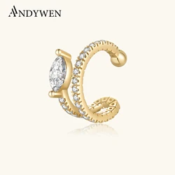 ANDYWEN 925 Sterling Silver 2023 Clear CZ Marqulse Earcuff Cuff Earring Non Piercing Clips Luxury Fine Jewelry Gift