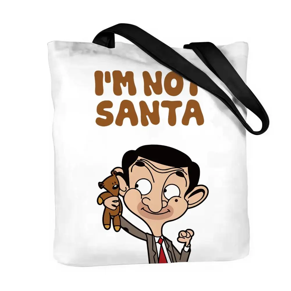 Interesting M-Mr.Bean Storage Bags Versatile Canvas Double-Sided Print  Tote Bag Durable Daily Use Shopping Handbags