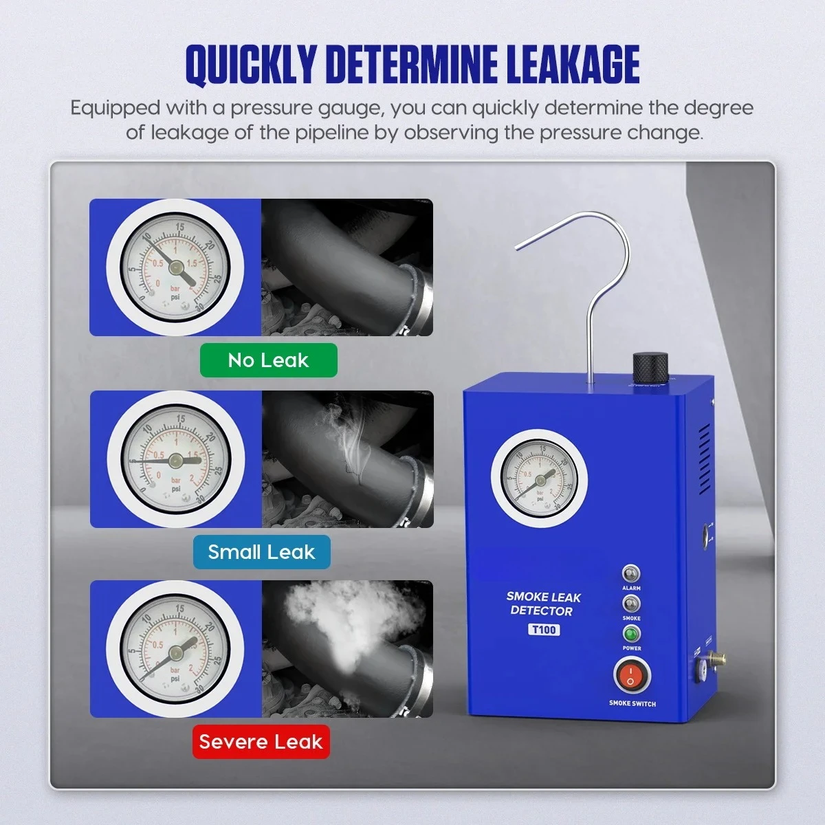 T100 Car Smoke Leak Detector Pipe Leak Locator with Built-in Pump Smoke Leakage Analyzer Detector Diagnostic Tool