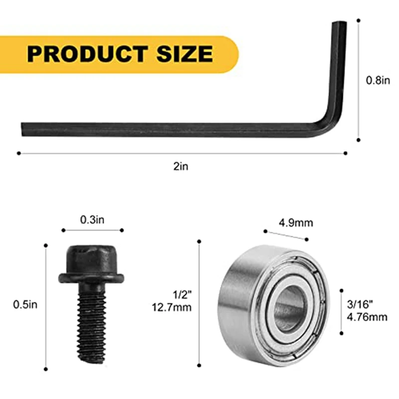 PORK-Router Bit Rolamentos Kit de rolamento superior de broca de roteador Diâmetro interno: Conjuntos de rolamentos de broca de roteador de 3/16 polegadas