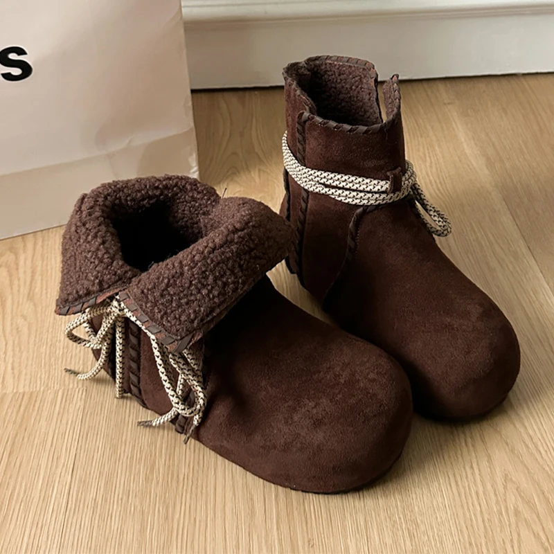 

Winter Women's Ankle Boots Flats Fashion Warm Shoes for Woman Suede Winter Boots 2025 New Casual Short Plush Femme Snow Botas