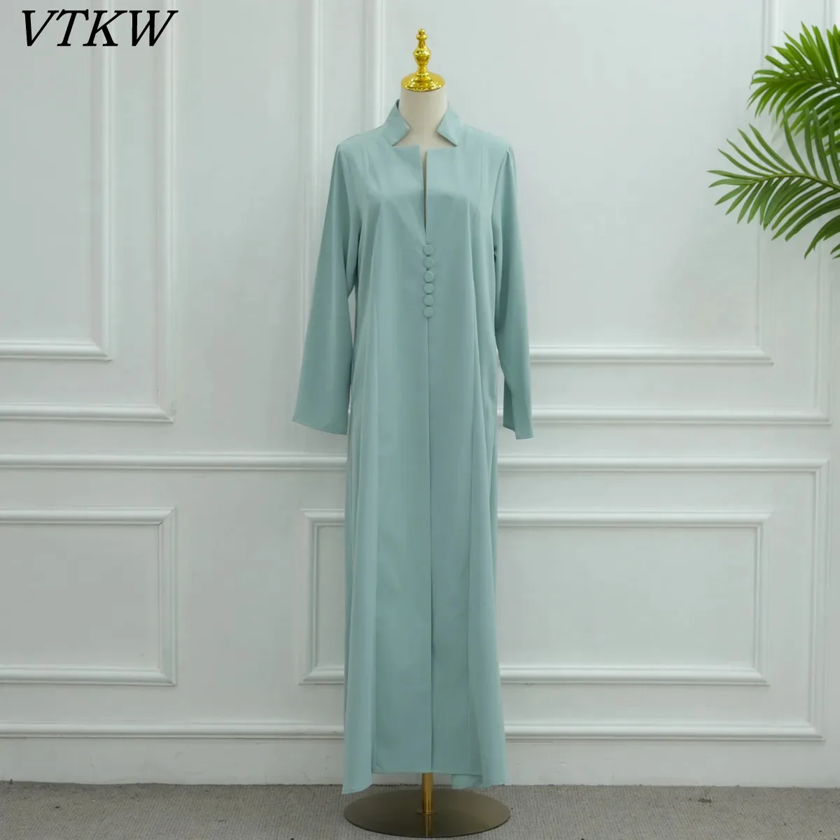

VTKW 2026 New Arrival Mint Green Open Front Buttoned Cardigan With Hijab Two Piece Set Muslim Women Modest Elegant