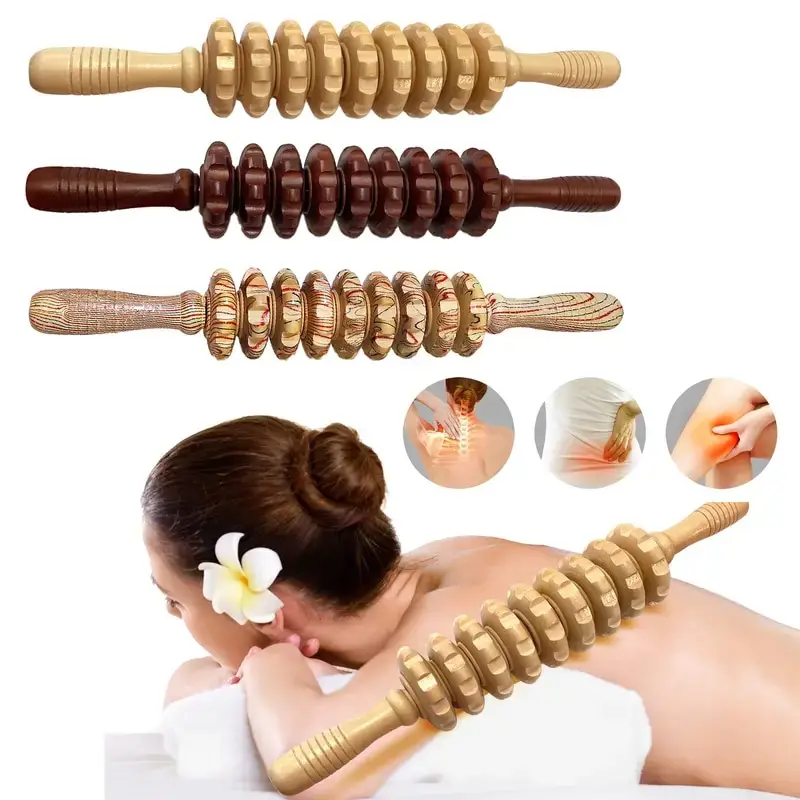 

9-Wheel Wooden Abdomen Massager Multifunctional Fitness Roller Stick Muscle Relax Tool Body Anti Cellulite Waist Massage