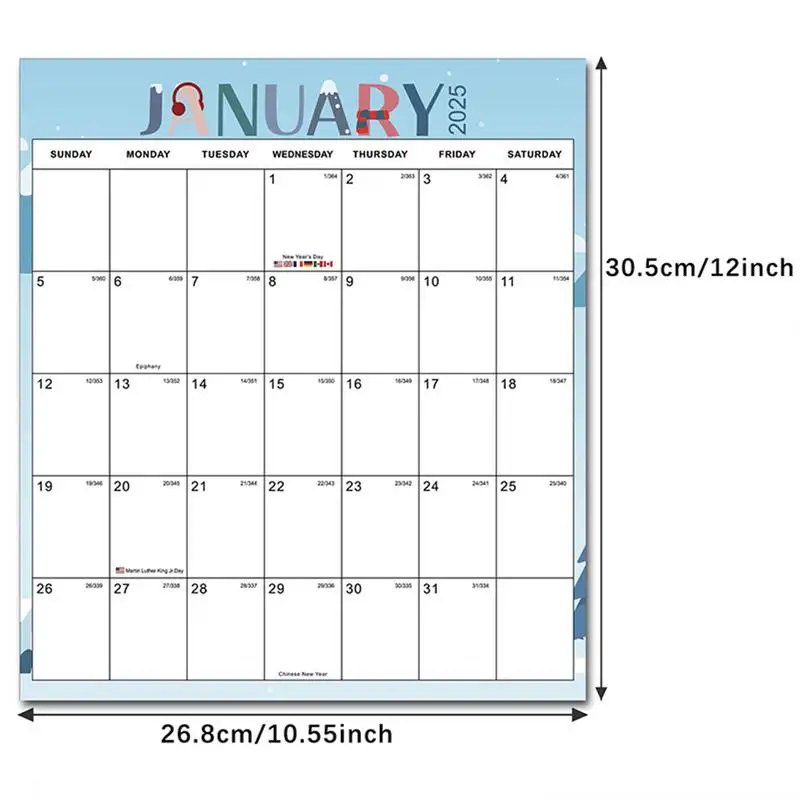 2025 Yearly Wall Calendar January 2025-December 2025 Monthly Calendar 2-Sided Erasable Calendar For Holidays To-do List ＆