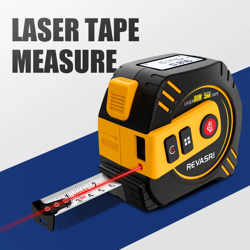 

REVASRI Laser Tape Measure 2 In 1 Laser Distance Meter High-precision Intelligent Ruler Steel Measuring Tool with LCD Display
