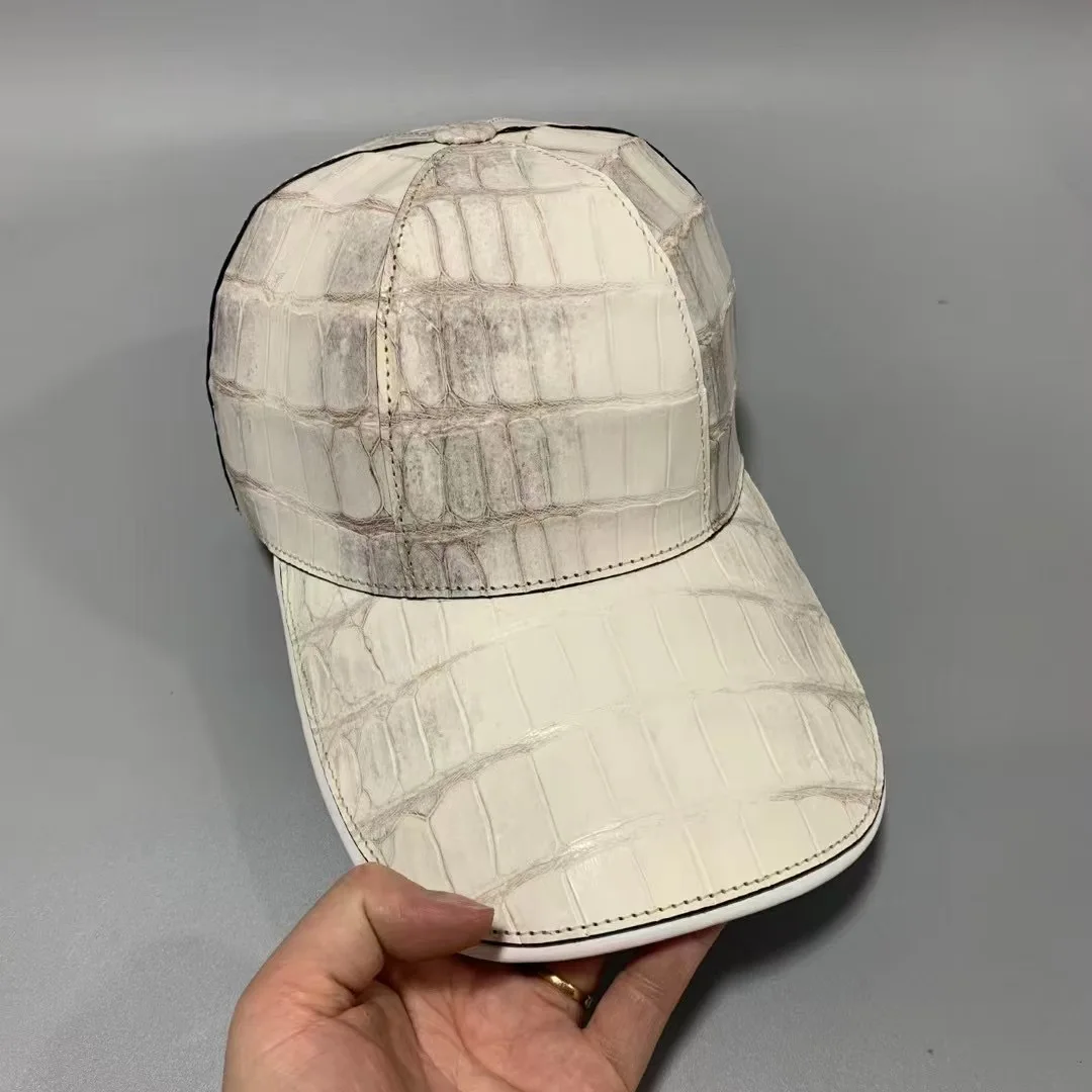 2025 new arrival white crocodile skin baseball cap Genuine leather sun hat PDD008