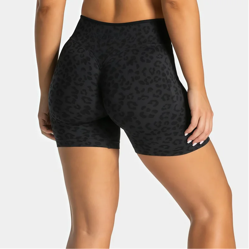 HISTELLO Sports Shorts Leopard Print Seamless Women High Waist Scrunch Hip Lift Slim Tummy Fit Yoga Fitness Running Gym Shorts