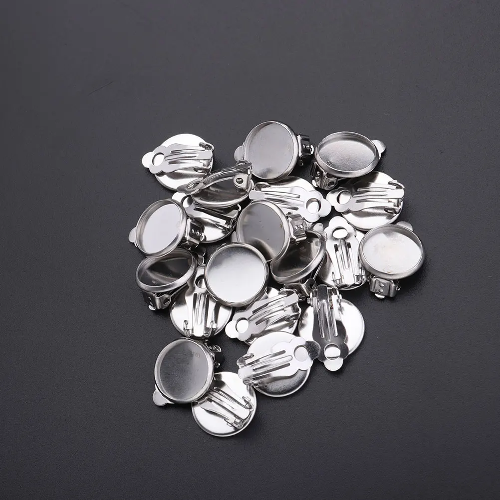 

50pcs Clip Accessories 12Mm Stainless Steel Ear Clips Tray For Diy Earrings Making Jewelry Craft Kits Ear Clips Materials