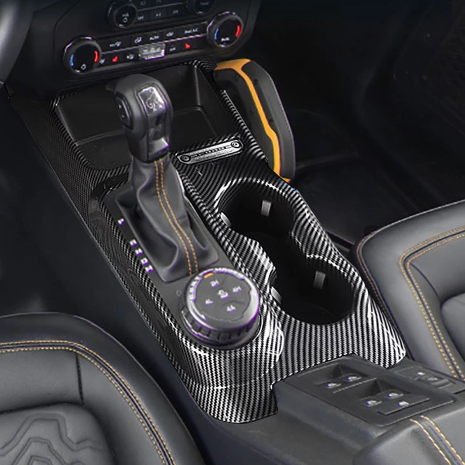 LHD! Car Accessories for Ford Bronco 2021 2022 2023 2024 2025 Carbon Fiber Printed Interior Console Gear Shift Panel Cover Trim