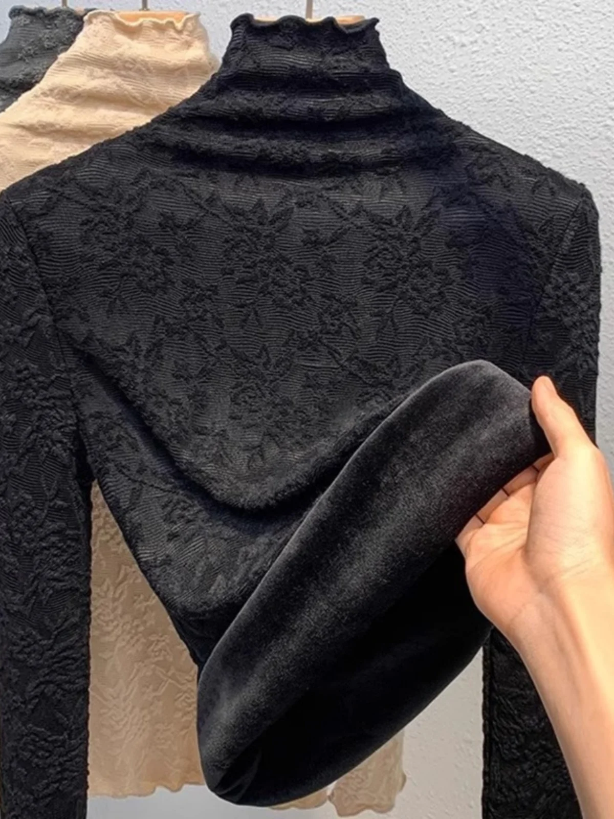 

Women's Thiened Fce Lined f High Collar Lace Base irt Floral Trim Warm Me Top Spring Autumn Winter Commute Sle