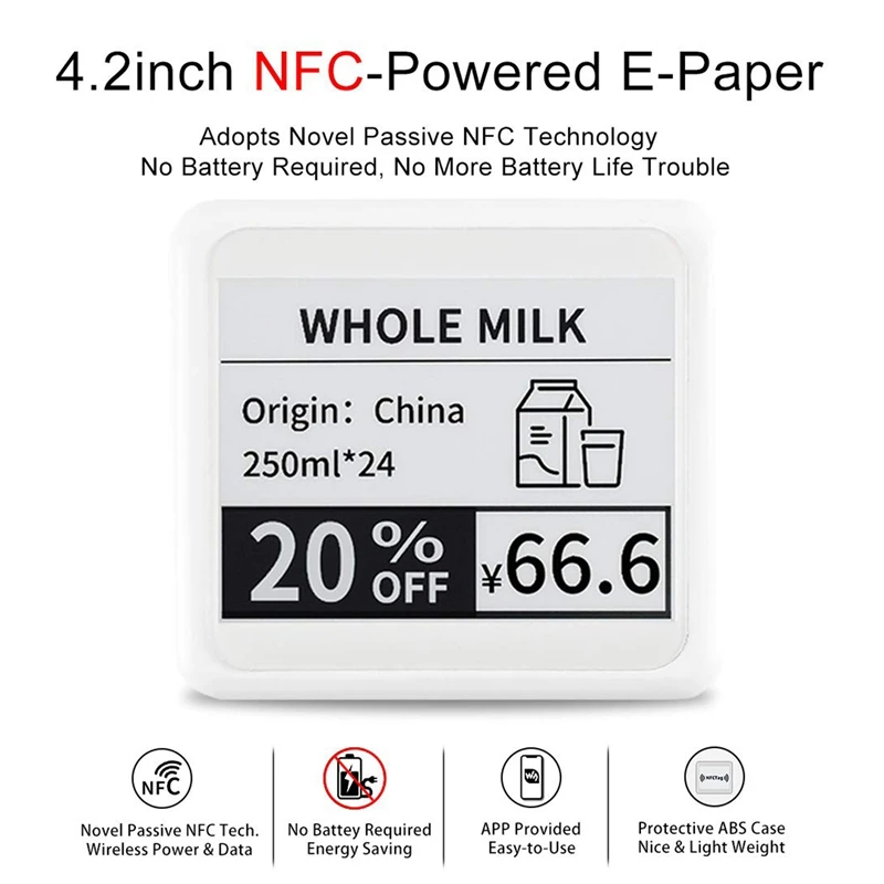 Waveshare 무선 NFC 전원 Epaper Eink 전자 잉크 디스플레이 화면 모듈, 모바일 안드로이드 앱용, 배터리 없음, 4.2 인치