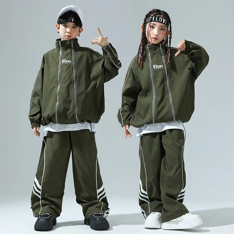 Kids Boys Girls Streetwear Fashion Hip Hop Loose Casual Sport Jacket Pant 2 Piece Sets Children Coat Sweatpant Tracksuit Costume