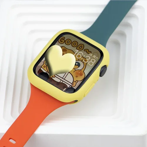 Imagen 2 del producto Funda + correa para iwatch SE 6 5 4 44mm 40mm 3 2 38mm 42mm para Apple Watch Series 9 45mm 8 7 41mm banda de goma correa de silicona caramelo