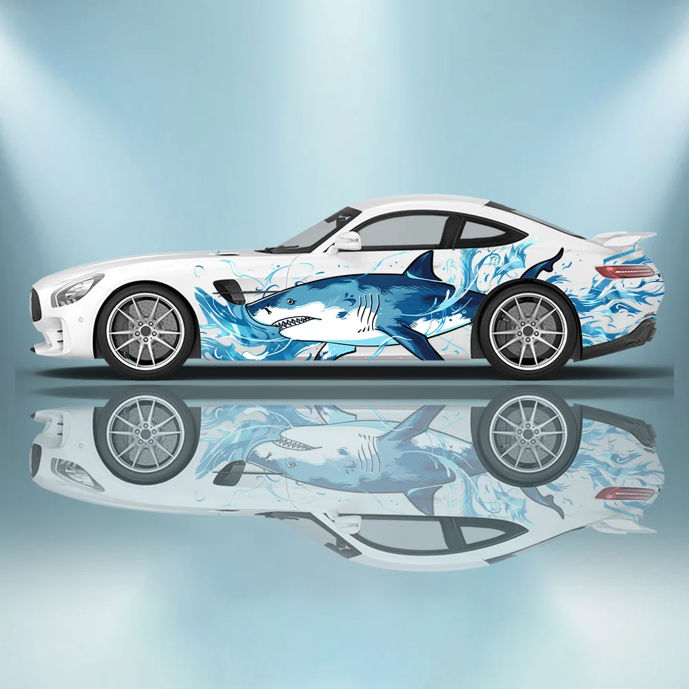 

Blue Wave Line Shark Car Vinyl Wraps Decal Self-adhesive PVC Anti Scratch Sticker Suitable for Trucks SUV Decor Auto Accessories