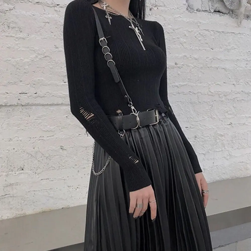 Fashion Luxury Female Belt Black Leather Harness Chain Belt Goth Corset Waist Belt Harness Women\'s Accessories Gothic Clothing