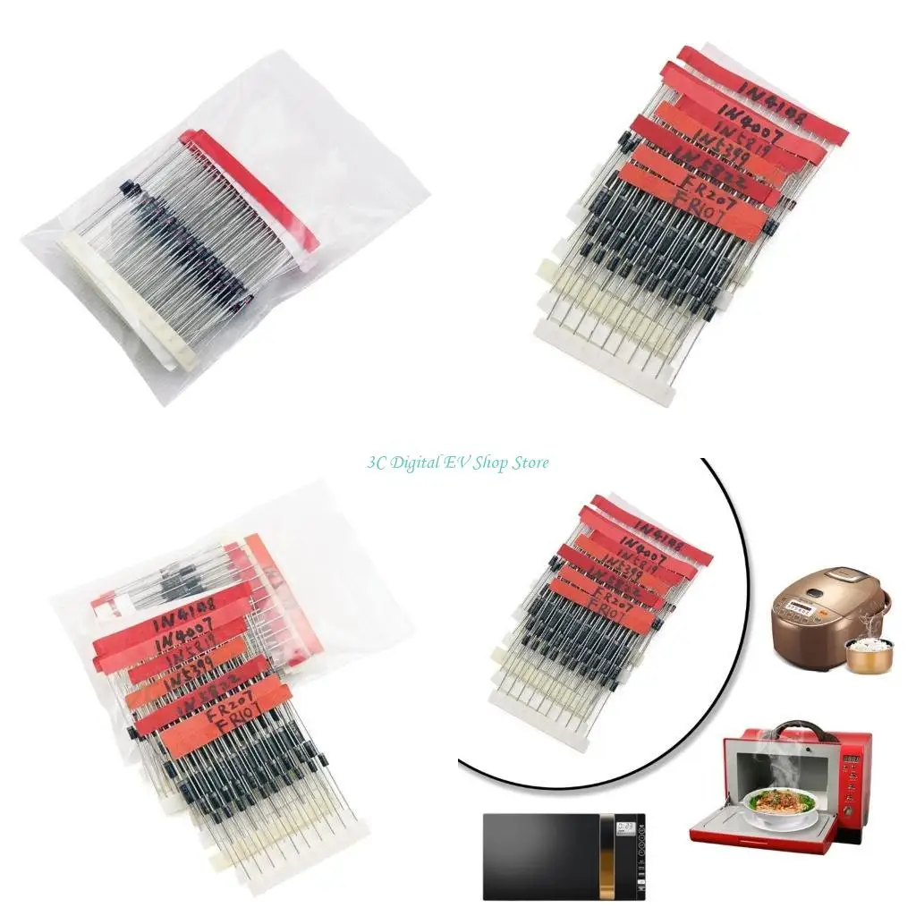 E74D Pack of 100pcs 8 Sizes Diodes Straight Plug Electronic Component for DIY Project