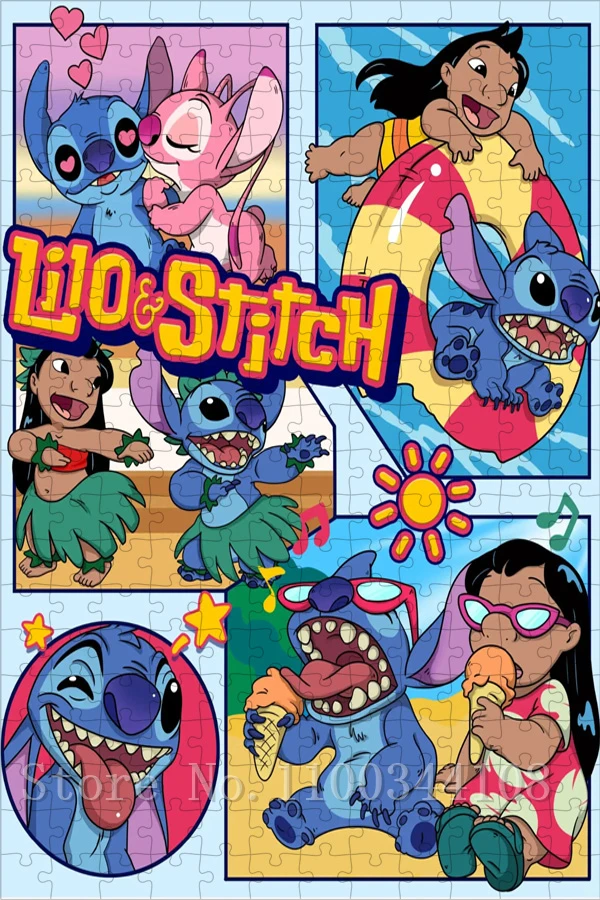 Disney lilo & stitch quebra-cabeças criança brinquedos diy 300/500/1000 peças quebra-cabeças dos desenhos animados pai-filho jogo interativo brinquedos