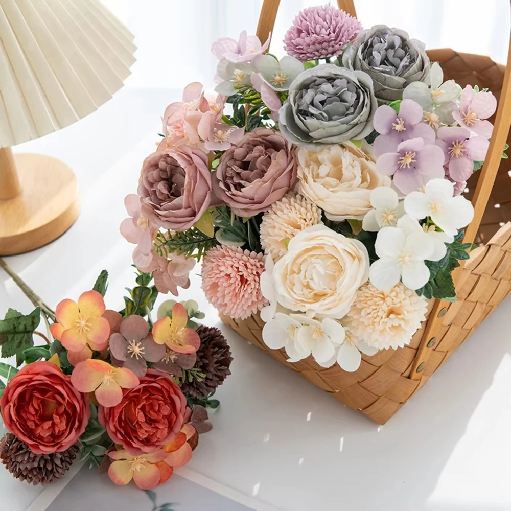 

5Pcs Artificial Flower Silk Peony Chrysanthemum Outdoor Yard Garden Wedding Bridal Bouquet Festival Home Room Festival Diy Gift