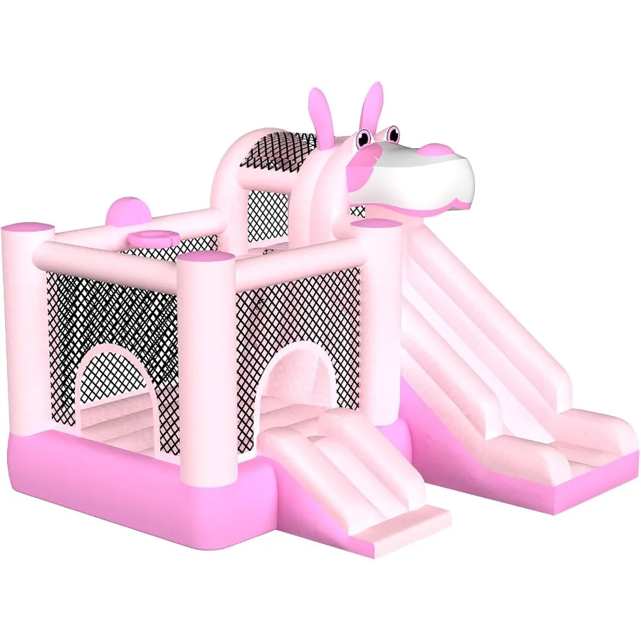 Opblaasbaar springkasteel dubbele glijbaan, 9,5ft x 9,5ft springkasteel voor kinderen, robuuste 840D Oxford-stof, 3-8 jaar, inclusief 450