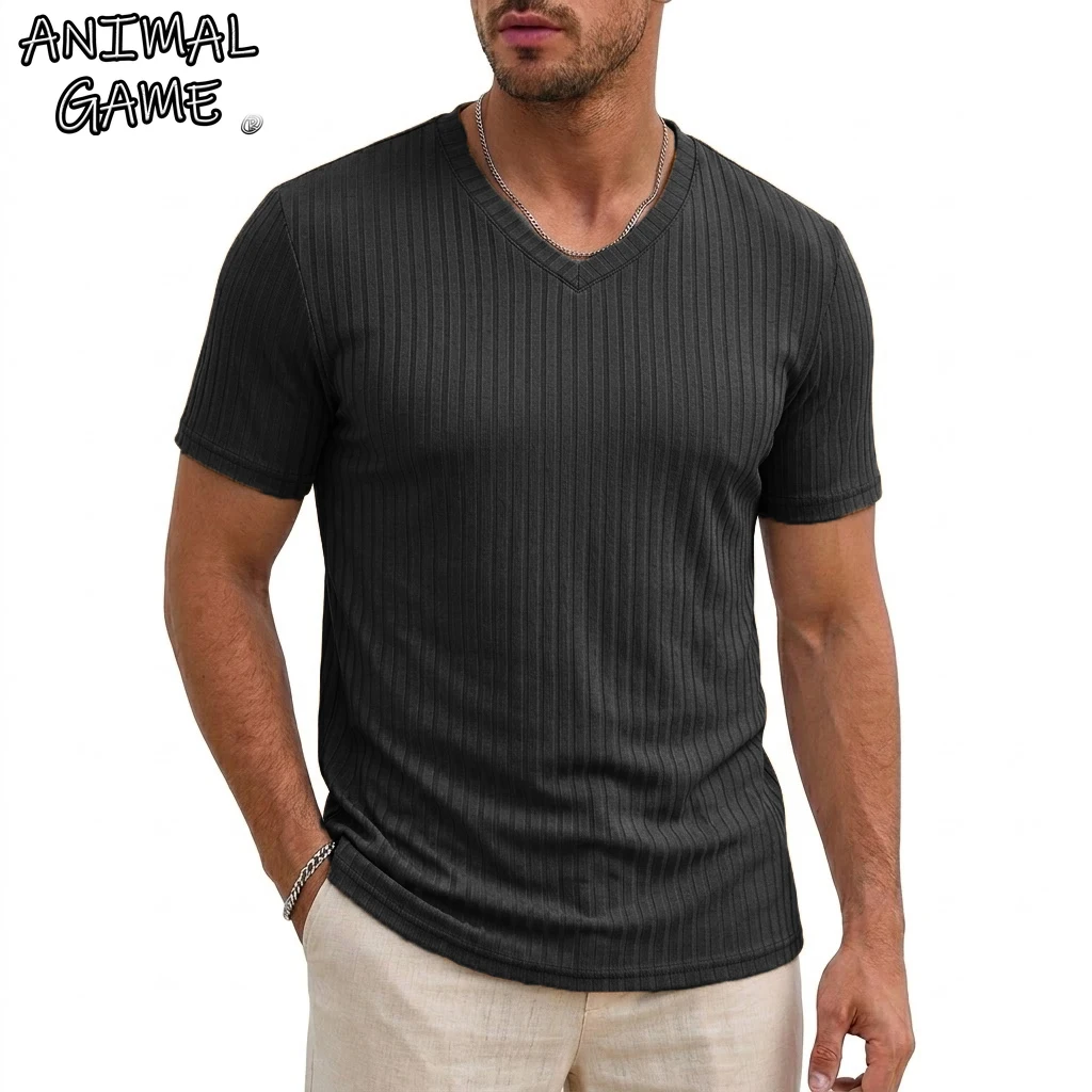 Sommer Herren Kurzarm T-Shirts Leichtes Atmungsaktives T-Shirt Lässiges Hemd Gestreiftes V-Ausschnitt T-Shirts für Männer Fitness-Oberteile