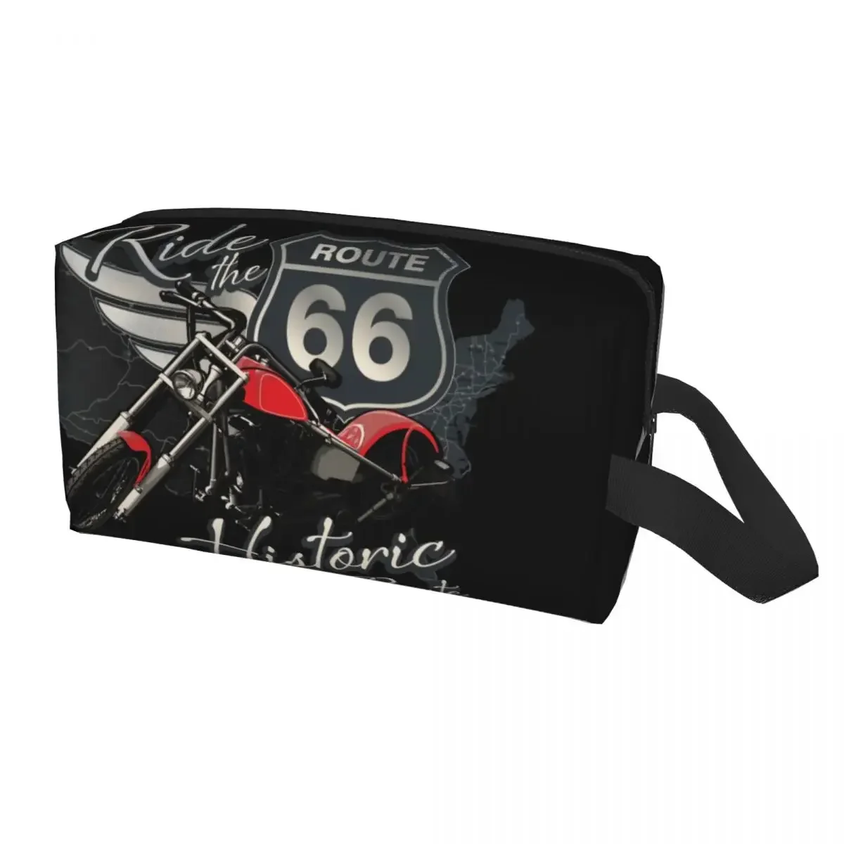 Travel Motorcycle Ride Route 66 Makeup Bag Women  Cosmetic Organizer Fashion US Numbered Highways Storage Toiletry Bags