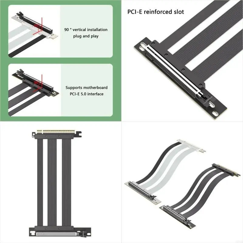 

Highly Speed PCIE5.0 X16 Risers Cable for Graphics 90 Degree Angled GPU Extender Stable PCIE Slot 64GB/s Speed 7.87in