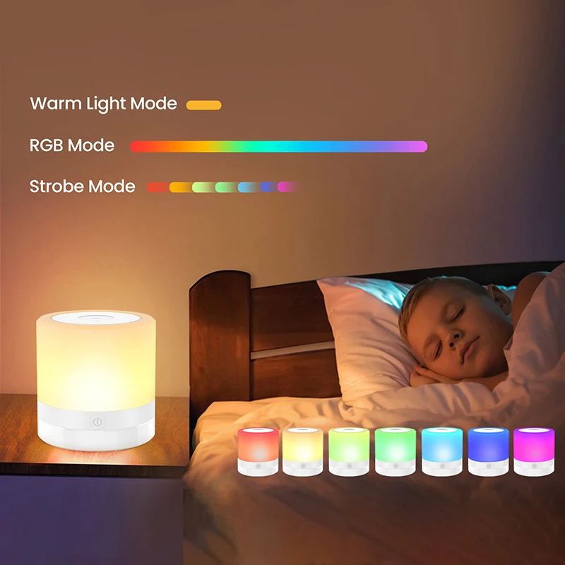 Night Light Touch Lamp for Bedrooms Living Room Portable Table Bedside Lamps with Rechargeable Internal Battery Dimmable RGB