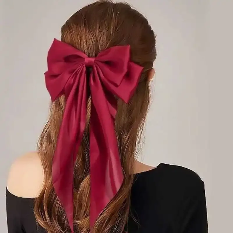 Fashion Chiffon Bow Hair Clip Women Large Bowknot Stain Hairpin Barrettes Girls Solid Color Ponytail Clip Hair Accessories Gift