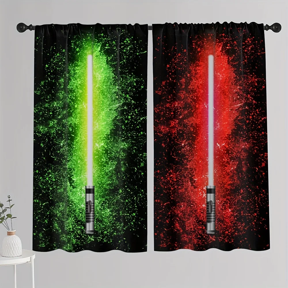 2pcs Shinny Lightsaber Gamed Pattern Curtains Decorative Window Drapes Window Treatments For Bedroom Living Room Home Decor