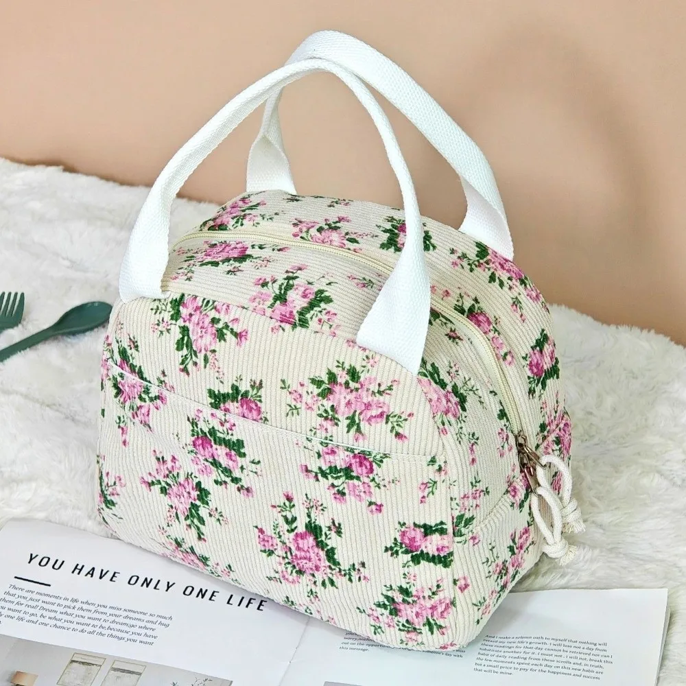 Floral Print Insulated Lunch Bag Aluminum Foil Liner Large Capacity Handheld Cooler Bag Insulated Reusable Lunch Tote Bag