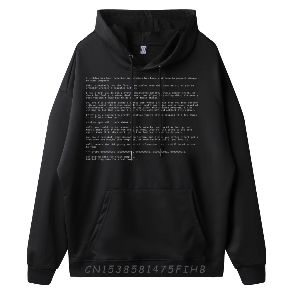 Blue Screen of Death BSOD Error Funny Computer Nerd Mens Korean Fashion Oversized Hoodies