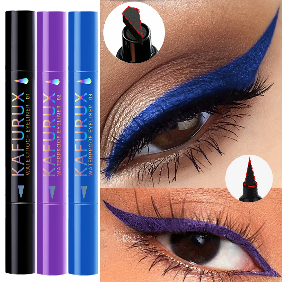 3 colori 2 IN 1 sigillo timbro penna eyeliner impermeabile nero viola blu liquido eye liner matita occhi trucco coreano regali cosmetici