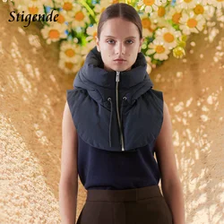 Stigende-Chaleco corto de cuello alto con capucha para mujer, chaqueta sin mangas con cuello desbocado, cremallera, con cordón, acolchado de algodón, camiseta sin mangas