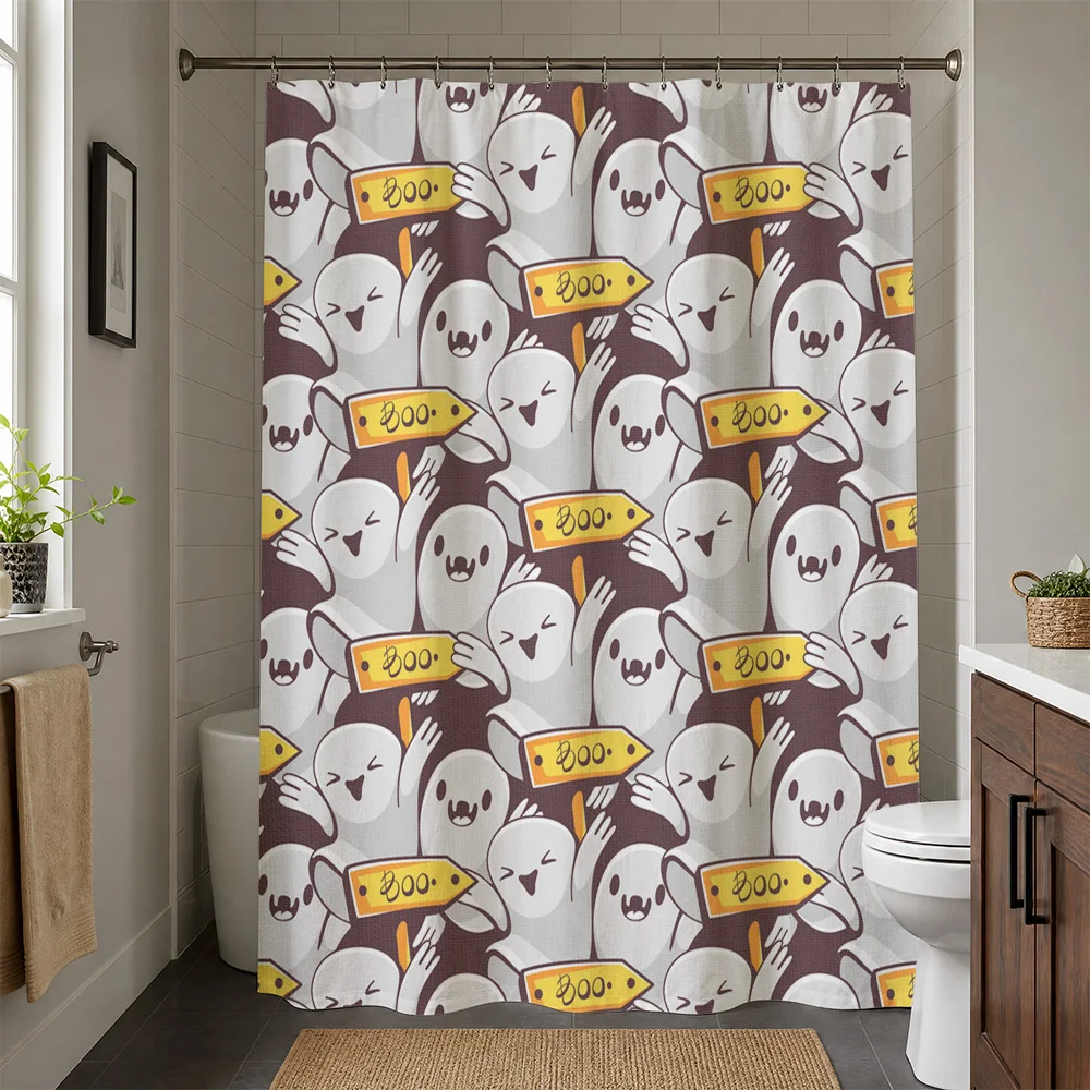 Cute Ghost Print Shower Curtain Waterproof Bathroom Decor Funny Halloween Spooky Shower Curtain for Kids Teens Home Bath Accesso