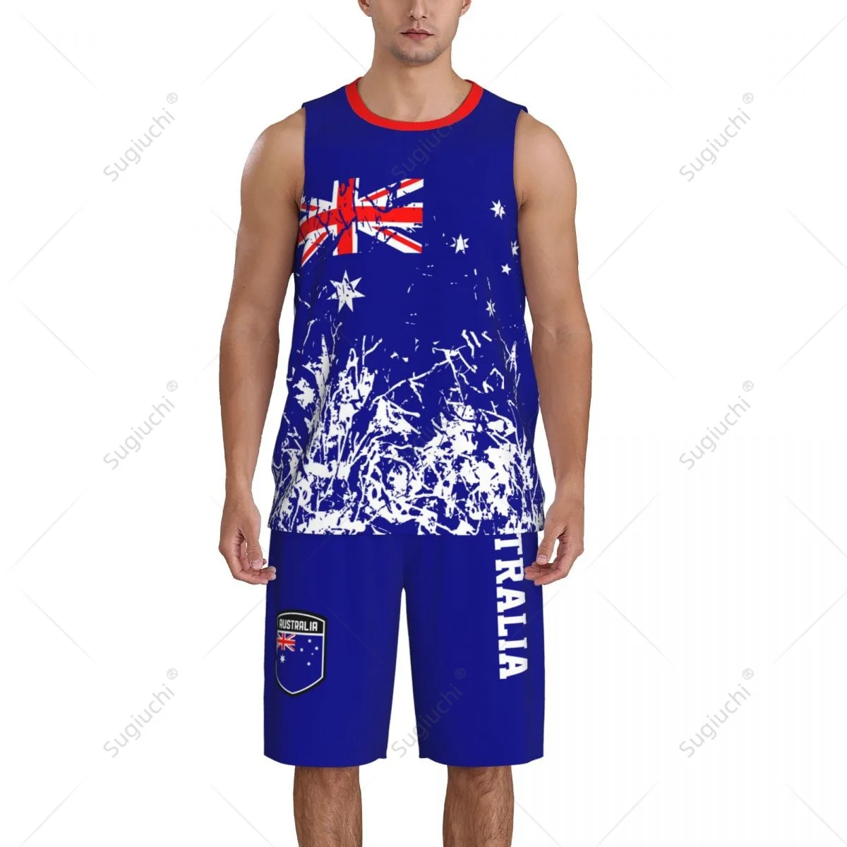 Team-up Conjunto de camiseta y pantalones de baloncesto para hombre, camiseta sin mangas con nombre personalizado, Nunber exclusivo, bandera de Australia, grano