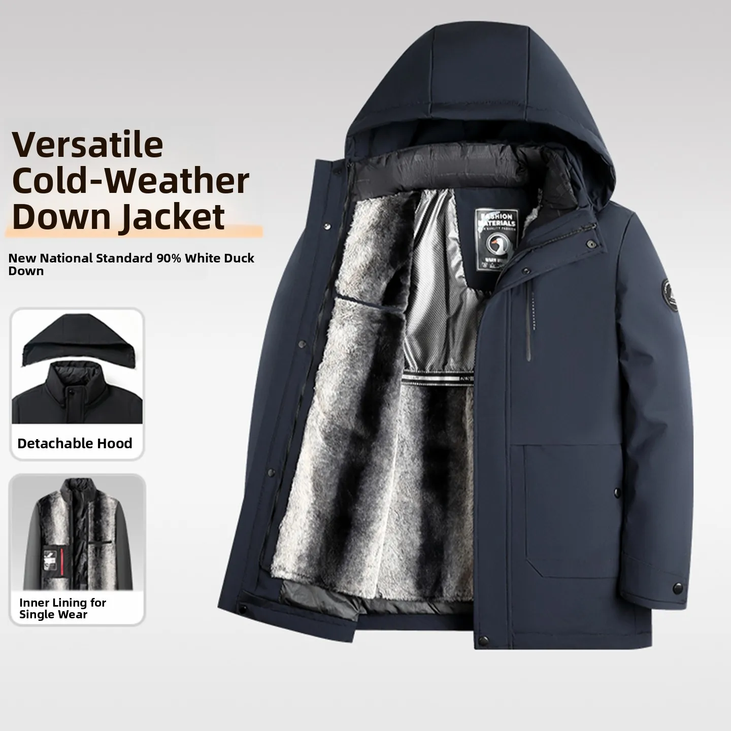 

Утепленная белая мужская куртка-парка с отстегивающейся подкладкой, модная, деловая, повседневная, средней длины, с капюшоном