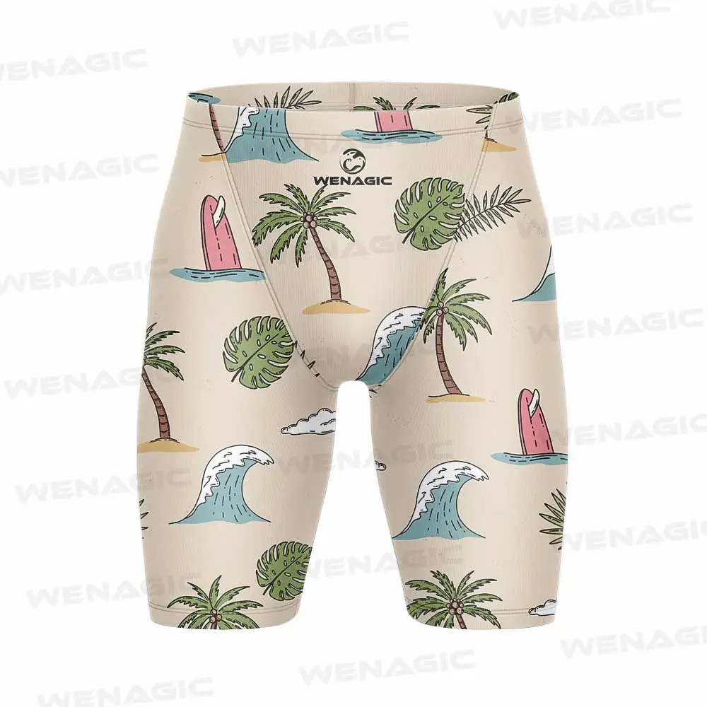 Summer Printing Men Tight Swim Shorts Quick Dry Swimming Trunks Sports Swim Training Pants Swimsuit Diving Beach Surfing Jammer