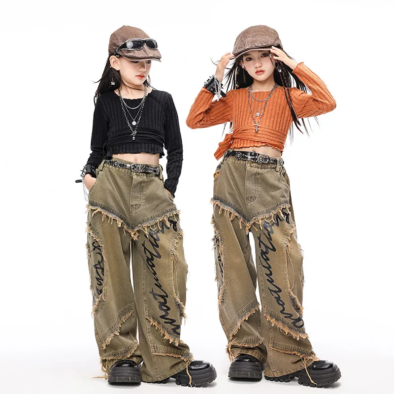 여아 재즈 댄스 의상, 어린이 스트리트 댄스 힙합 의상, 무대 댄스 공연, T-스테이지 런웨이 세트