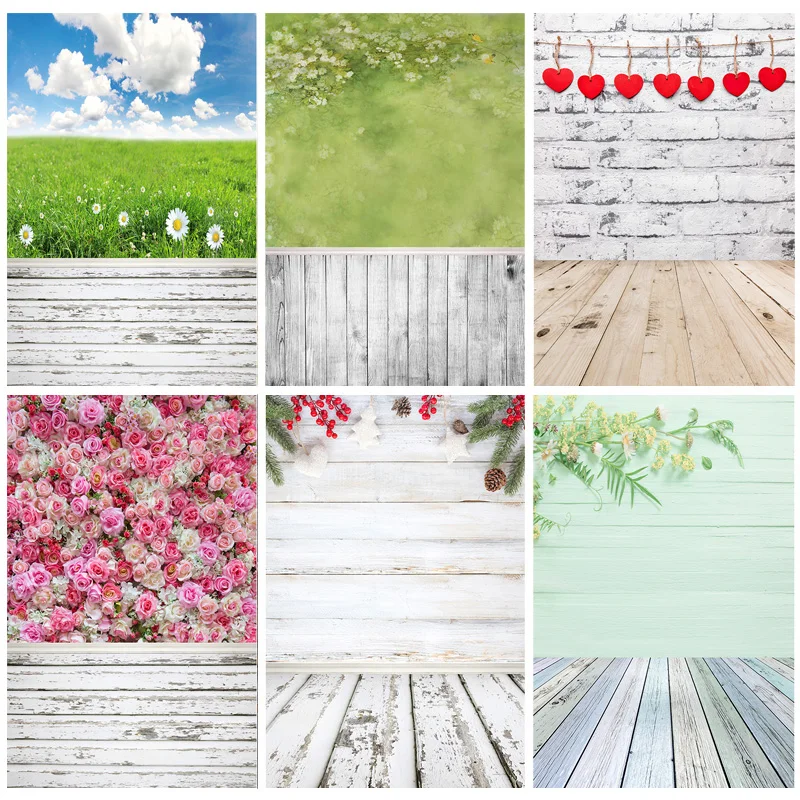 

SHUOZHIKE Art Fabric Photography Backdrops Wall And Wood Floor Flower Planks Landscape Photo Studio Background MBD-03