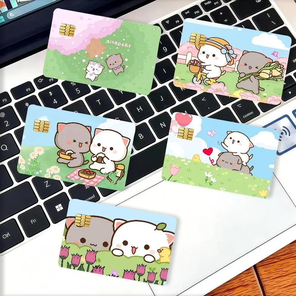 Cute Mochi Peach Goma Credit Skin Cover Card Stickers 4PCS Film Bus Pass Front Decoration Bank Debit Waterproof