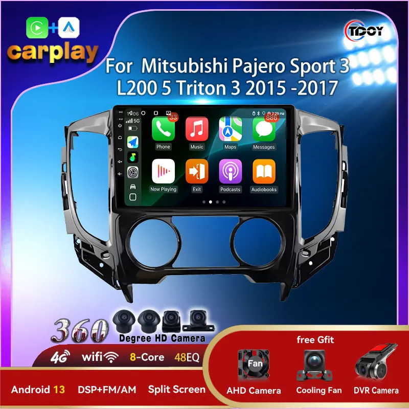 

For Mitsubishi Pajero Sport 3 L200 5 Triton 3 2015 2016 2017 2018 2019 Carplay Android Auto Wireless Android16 Player Autoradio