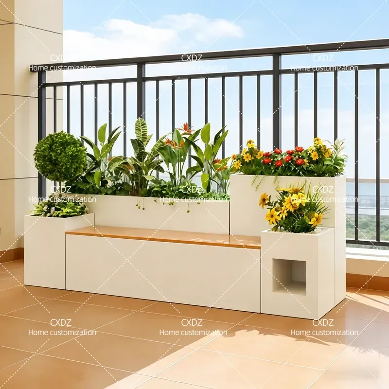Outdoor WPC Flower Box Bench Planter Seat Combo for Courtyard Terrace Hanging Pot Custom Partition Green Plant Slot Chair