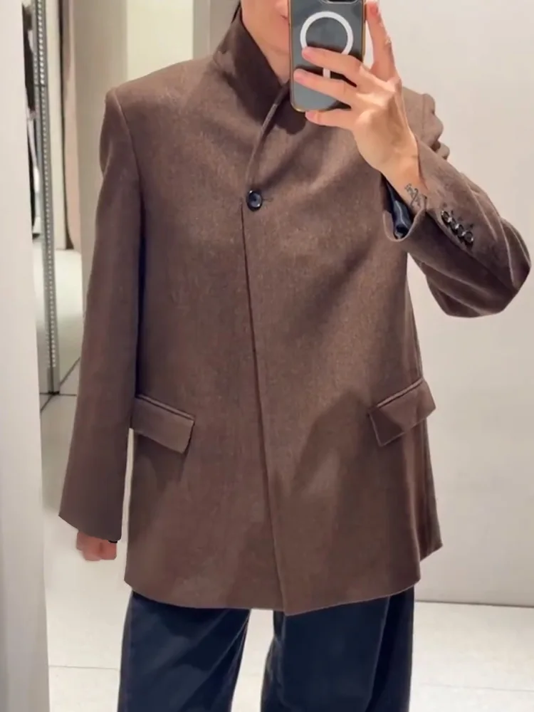 HH امرأة أنيقة التنقل السترة معطف 2026 المرأة واحدة مشبك جيب الديكور حك السترة طويلة الأكمام سترة فضفاضة غير رسمية #4