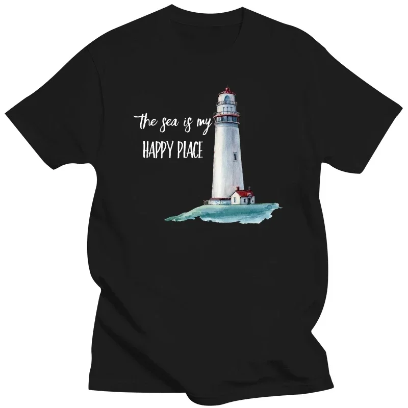 Mens New  Clothing Summer  Cotton Funny Men t shirt Women novelty tshirt The Sea is my Happy Place Lighthouse harajuku clothing