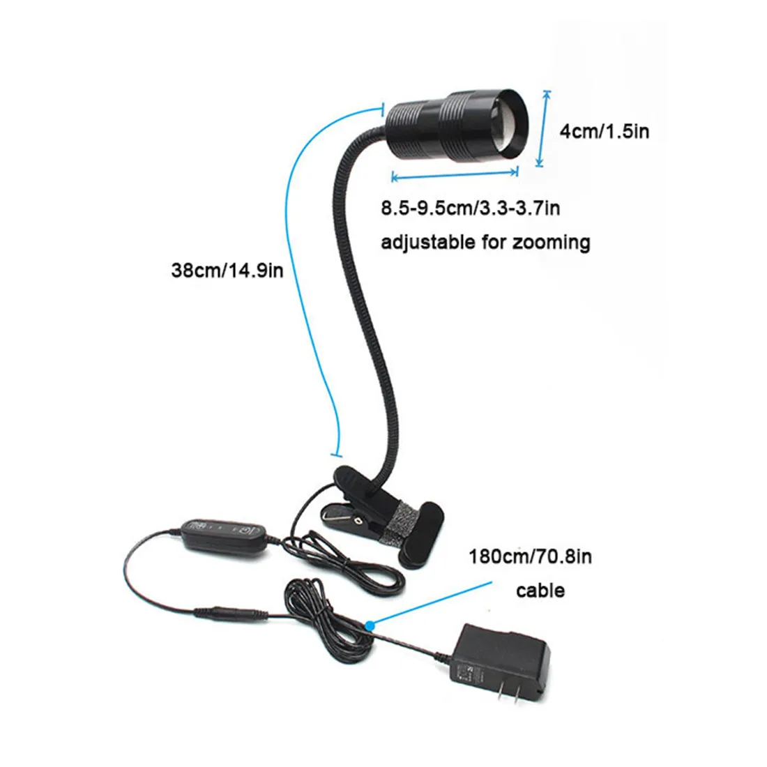 Clipe com zoom para cultivo de plantas, lâmpadas com temporizador automático de 3/6/12h com 5 níveis reguláveis, pescoço de ganso ajustável, iluminação de plantas